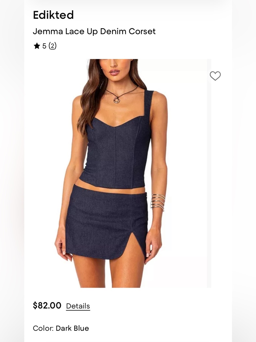 Edikted Jemma Lace Up Denim Corset Tank Top - Dark Blue